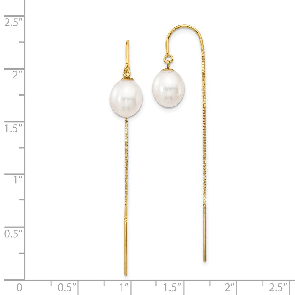 14k 7-8mm White Rice Freshwater Cultured Pearl Box Chain Threader Earrings