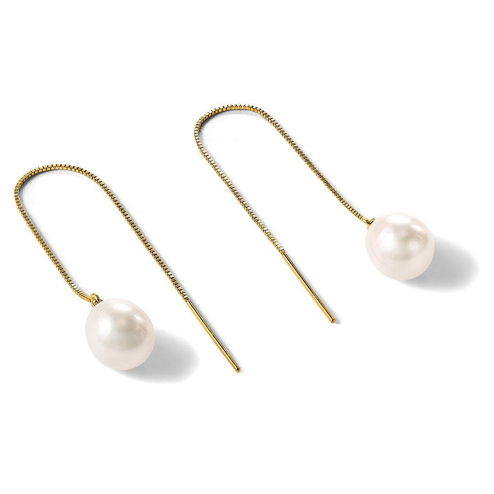 14k 7-8mm White Teardrop Freshwater Cultured Pearl Box Chain Threader Earrings