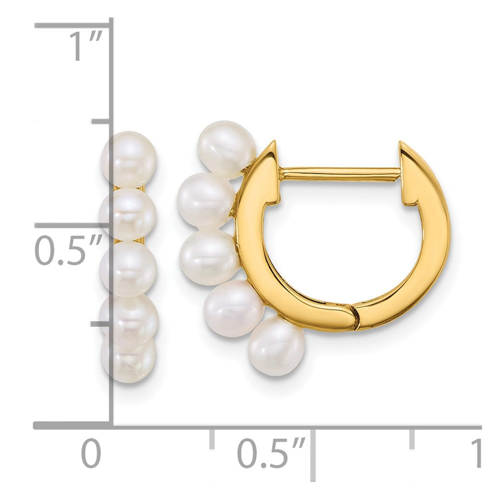 14k Polished 3-4mm Rice White South Sea Saltwater Cultured Pearl Hinged Hoop Earrings