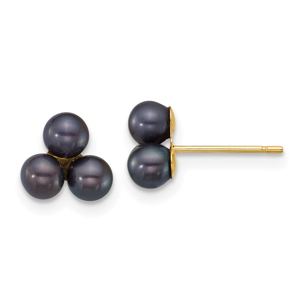 14k Polished 3-4mm Button Black Freshwater Cultured 3-Pearl Post Earrings