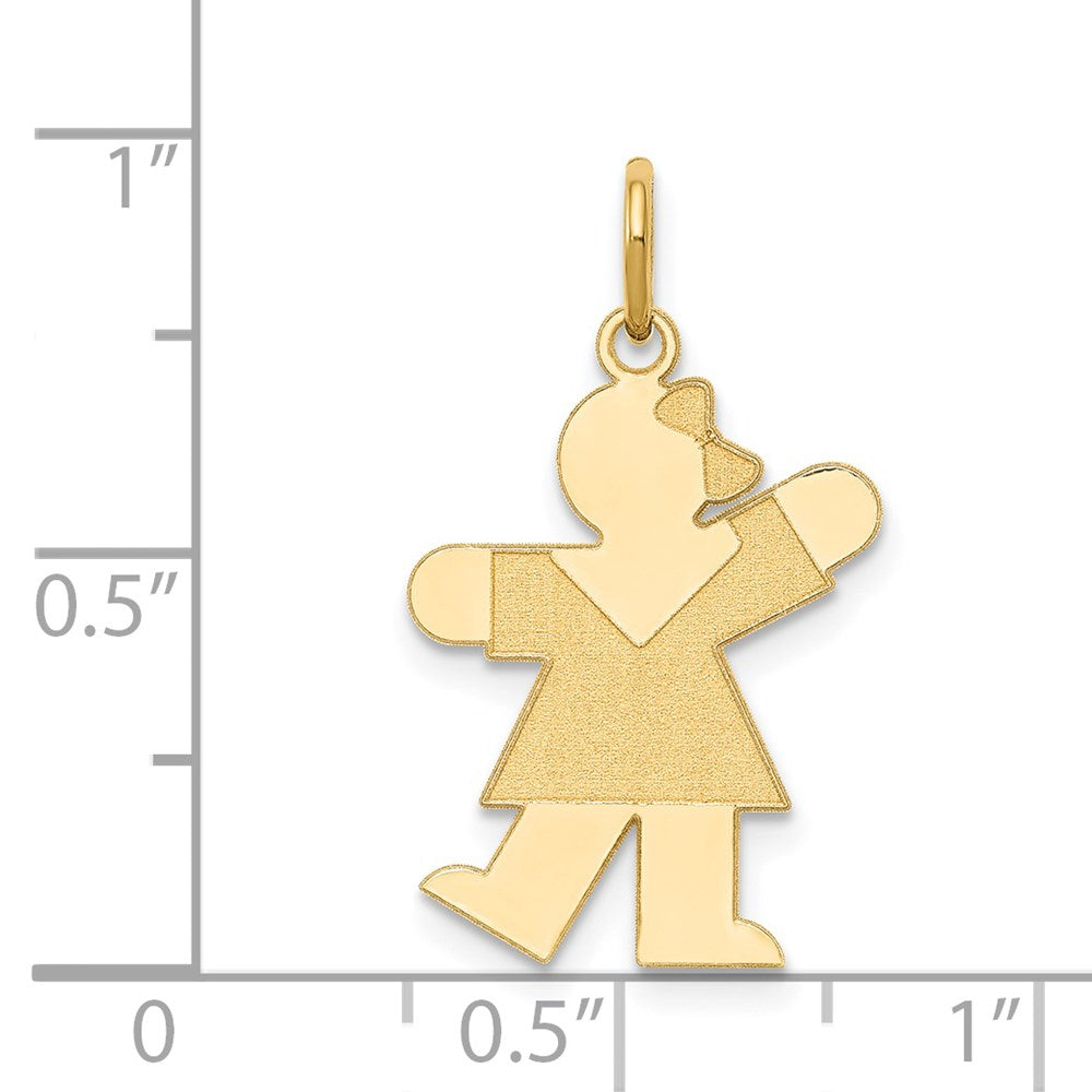 14k The Kids Small Girl with Bow Engravable Kiss Charm