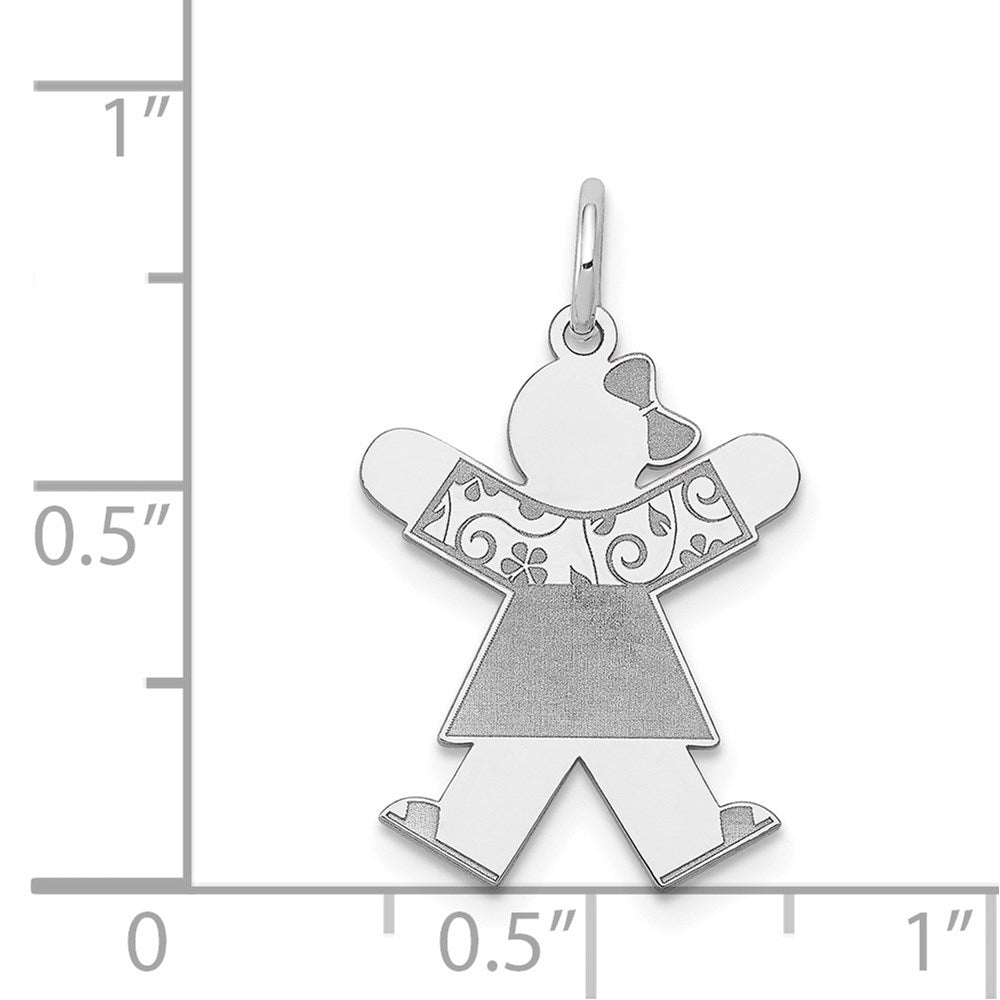 14k White Gold The Kids Small Floral Dress Girl Engravable Joy Charm