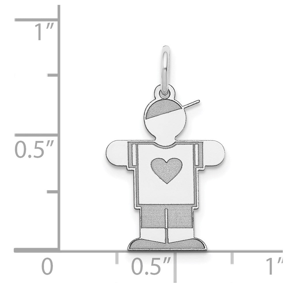 14k White Gold The Kids Small Heart Shirt Boy Engravable Hugs Charm