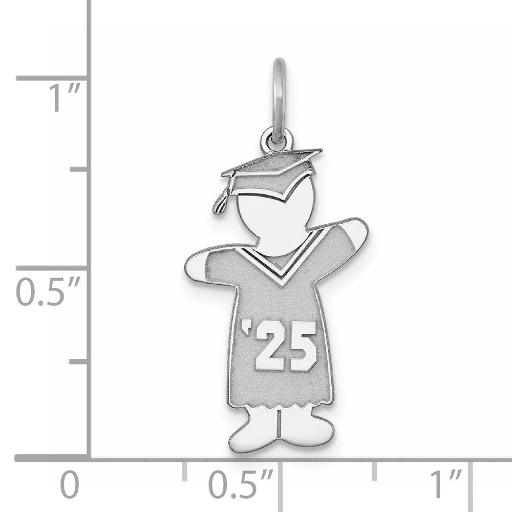 Sterling Silver Rhodium-plated Class of 2025 Boy Cuddle Charm
