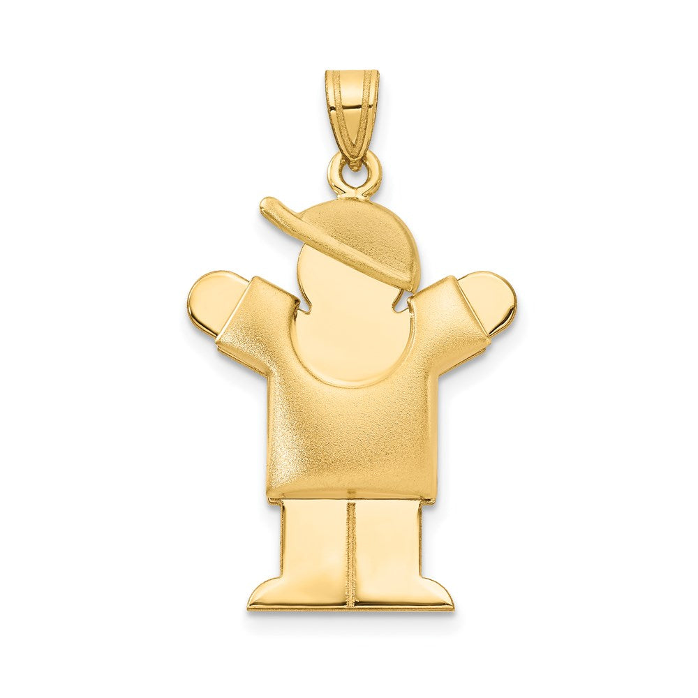 Solid;14k Yellow gold;Engravable (back only);Polished & satin;Double layered