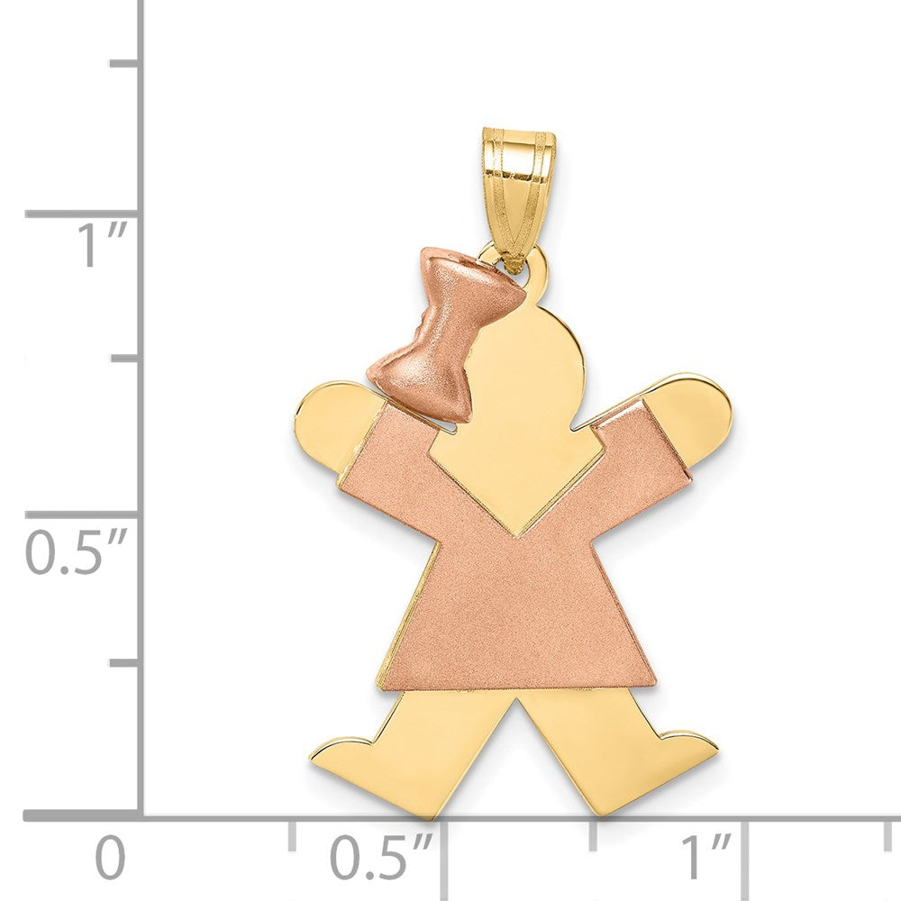 14k Two-tone The Kids Medium Girl with Bow on Left Engravable Joy Charm