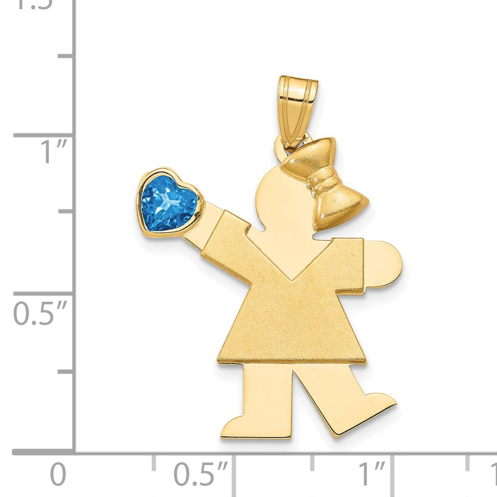 14k The Kids Girl with Blue CZ December Birthstone Engravable Kiss Charm