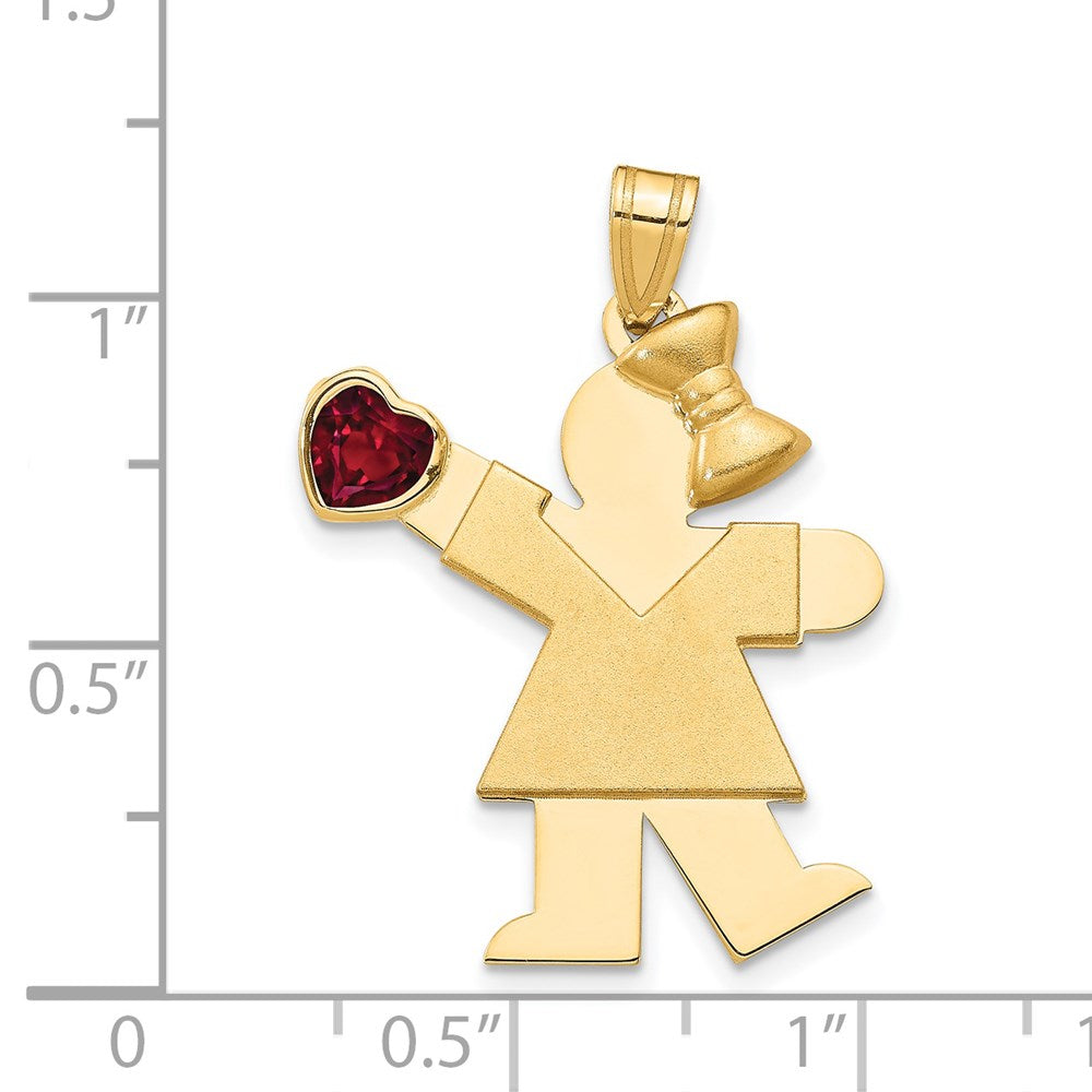 14k The Kids Girl with Red CZ July Birthstone Engravable Kiss Charm