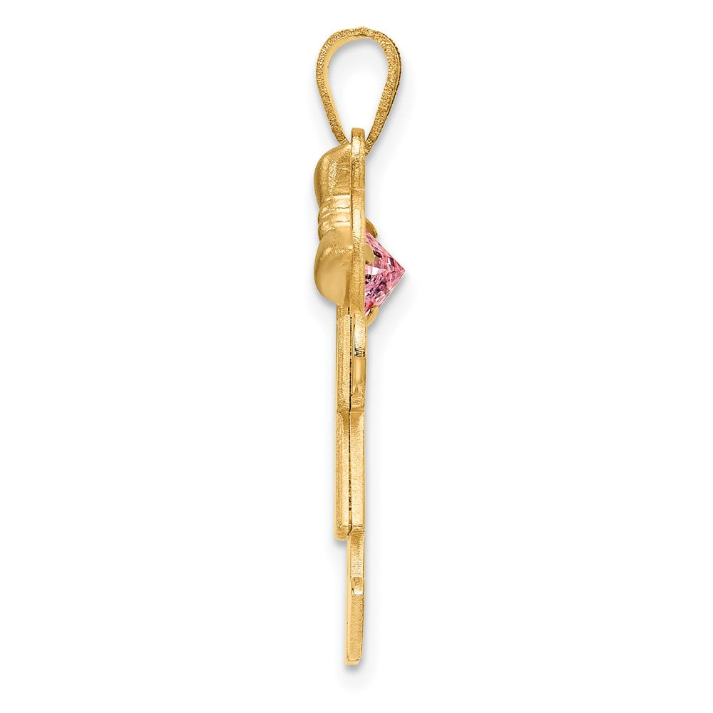 14k The Kids Girl with Pink CZ October Birthstone Engravable Kiss Charm