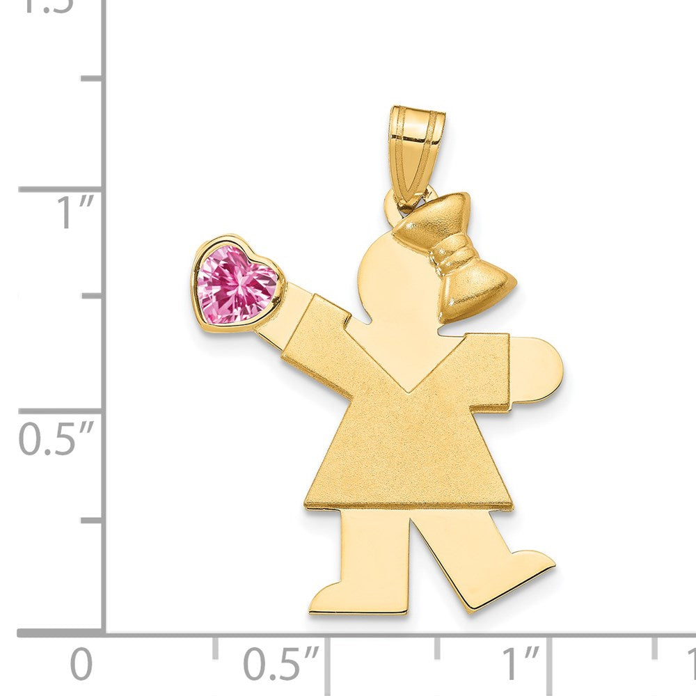 14k The Kids Girl with Pink CZ October Birthstone Engravable Kiss Charm