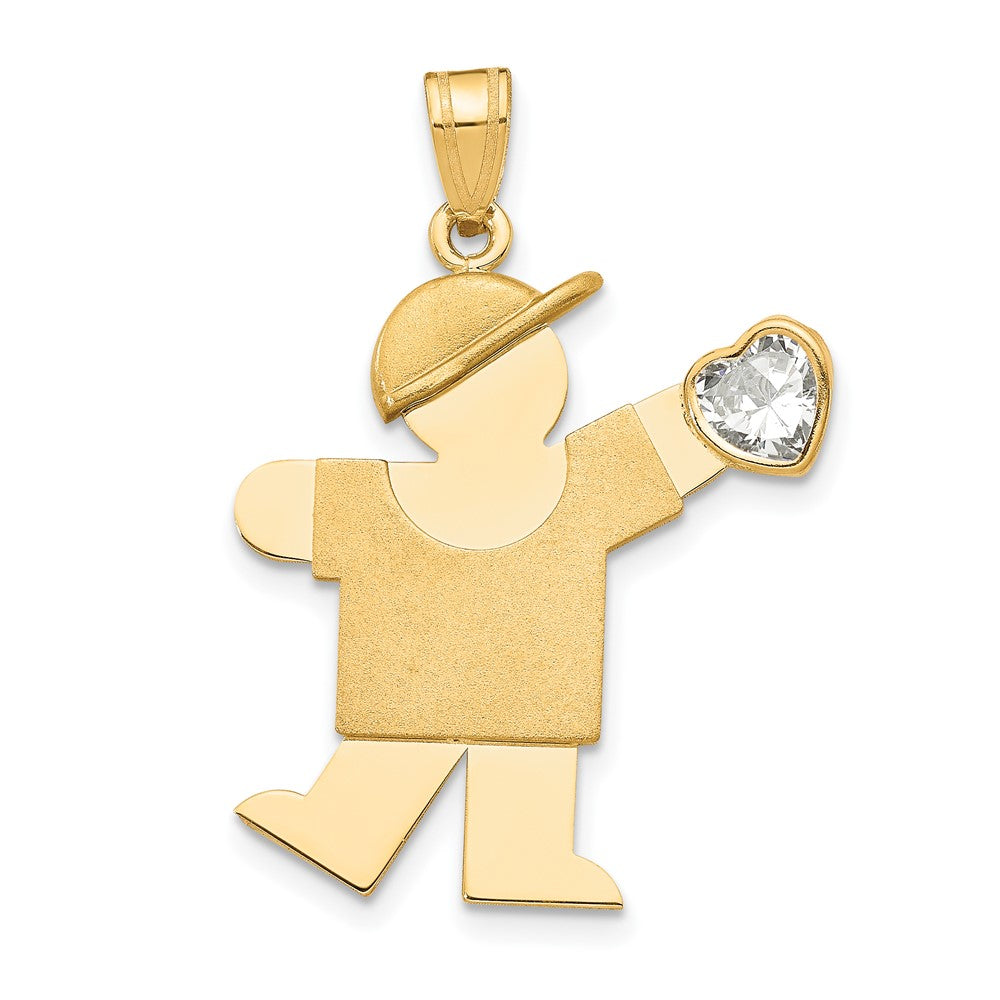 Solid;14k Yellow gold;Engravable;Synthetic;CZ;Polished & satin;Double layered