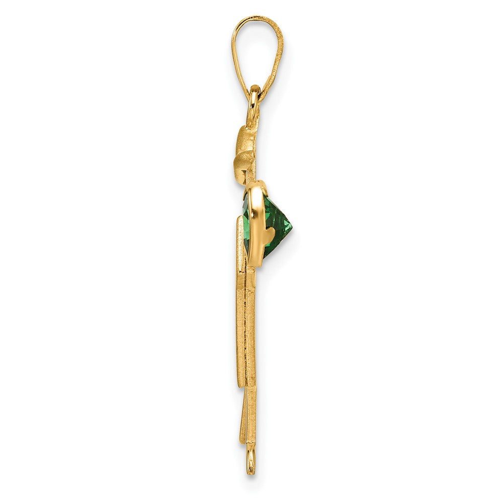 14k The Kids Boy with Green CZ May Birthstone Engravable Kiss Charm
