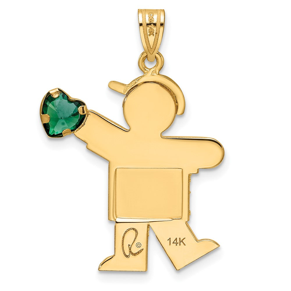 14k The Kids Boy with Green CZ May Birthstone Engravable Kiss Charm
