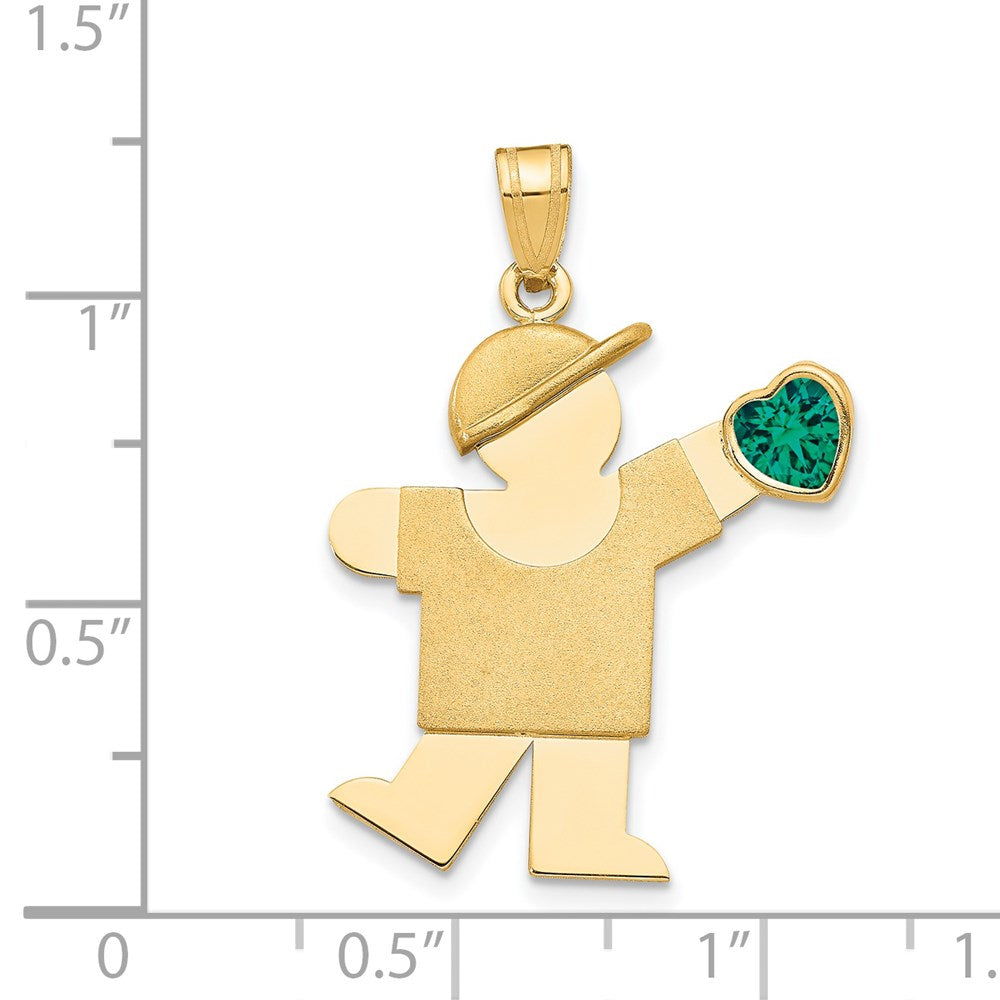 14k The Kids Boy with Green CZ May Birthstone Engravable Kiss Charm