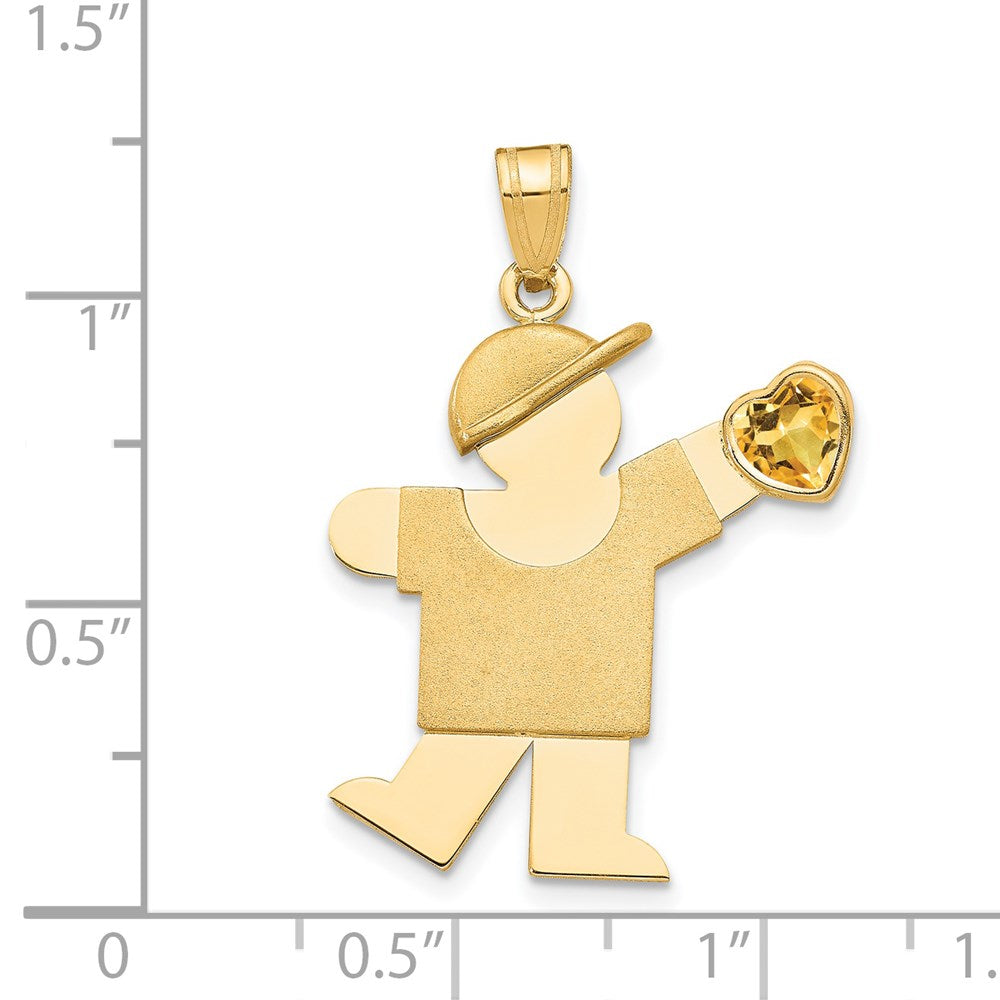 14k The Kids Boy with Yellow CZ November Birthstone Engravable Kiss Charm