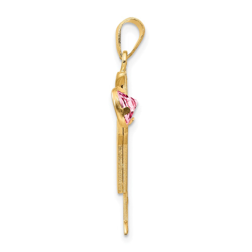 14k The Kids Boy with Pink CZ October Birthstone Engravable Kiss Charm