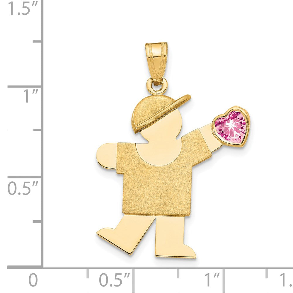 14k The Kids Boy with Pink CZ October Birthstone Engravable Kiss Charm