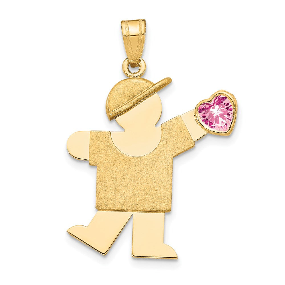 Solid;14k Yellow gold;Synthetic;CZ;Engravable (front only);Polished & satin;Double layered