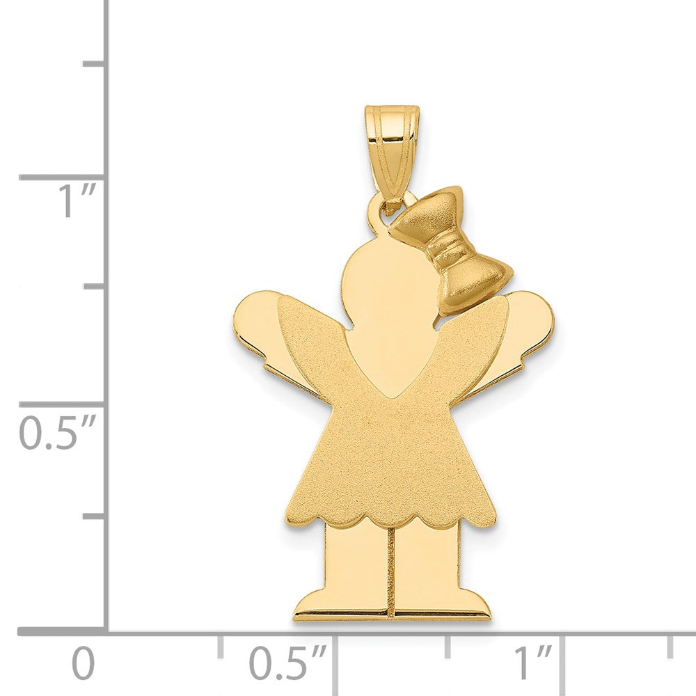 14k The Kids Solid Engravable Medium Girl with Ruffles and Bow on Right Love Charm