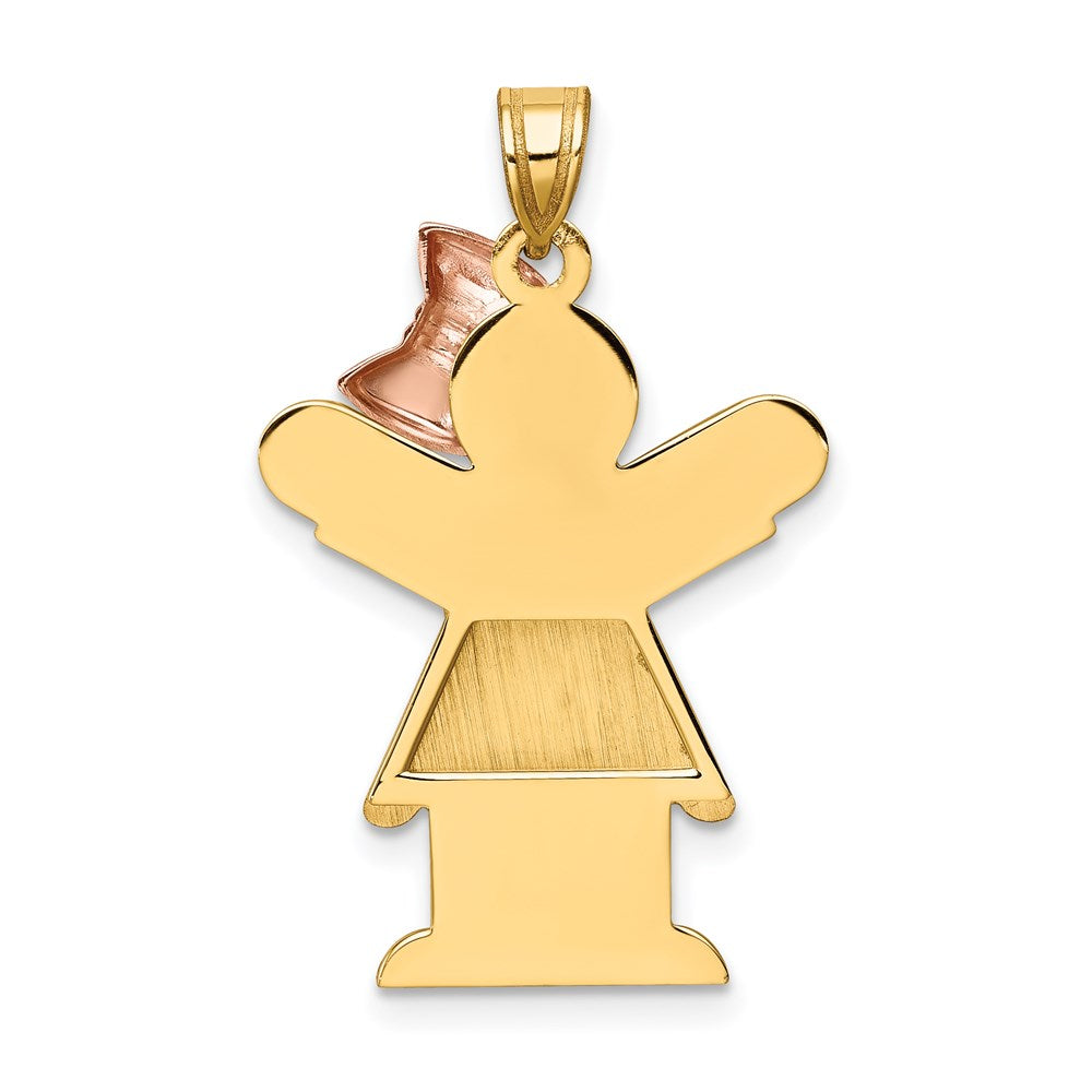 14k Two-tone The Kids Medium Girl with Ruffles and Bow on Right Engravable Love Charm