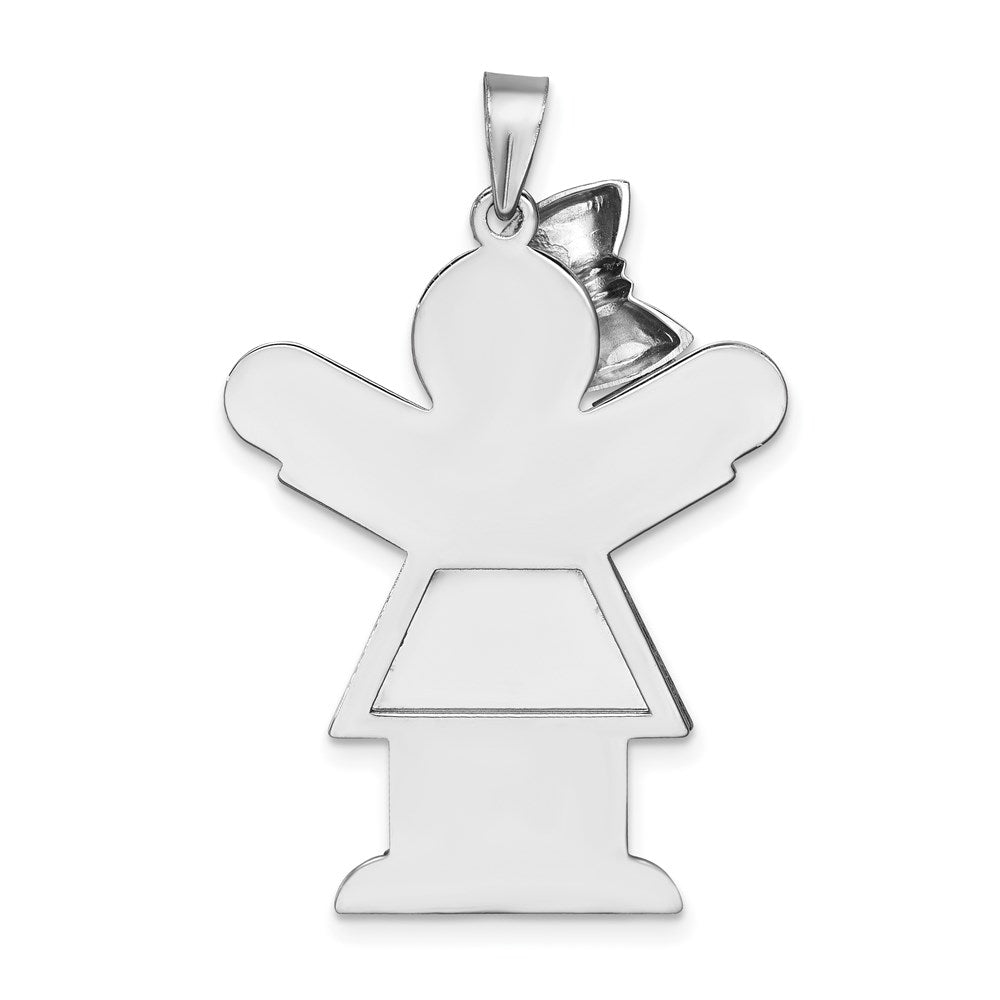 14k White Gold The Kids Large Girl with Ruffles and Bow on Left Engravable Love Charm