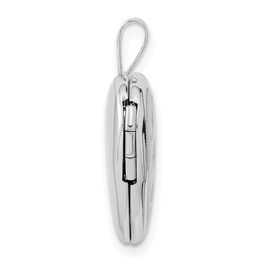 14k White Gold Polished and Satin I LOVE YOU Script 16mm Heart Locket