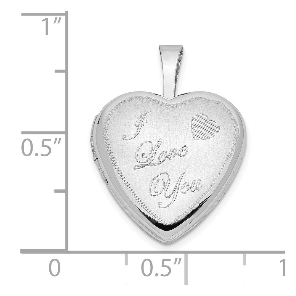 14k White Gold Polished and Satin I LOVE YOU Script 16mm Heart Locket