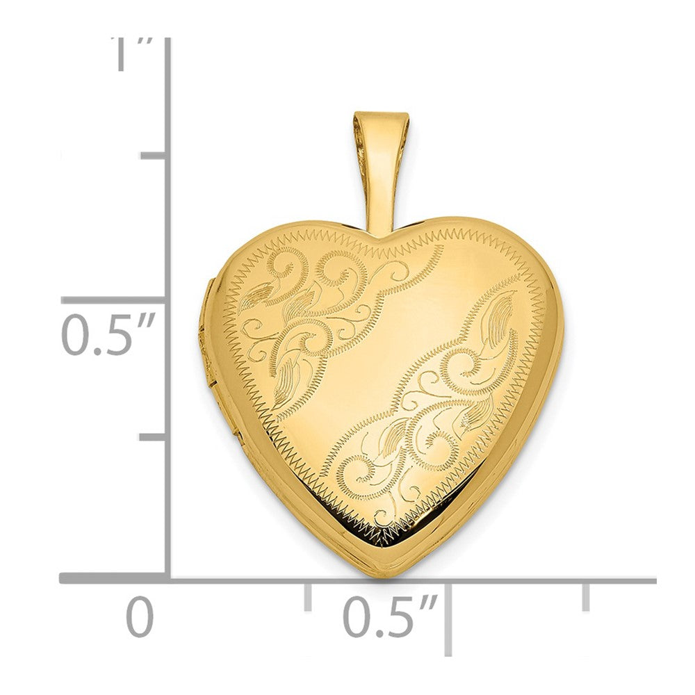 14k Leaf and Scroll 16mm Heart Locket