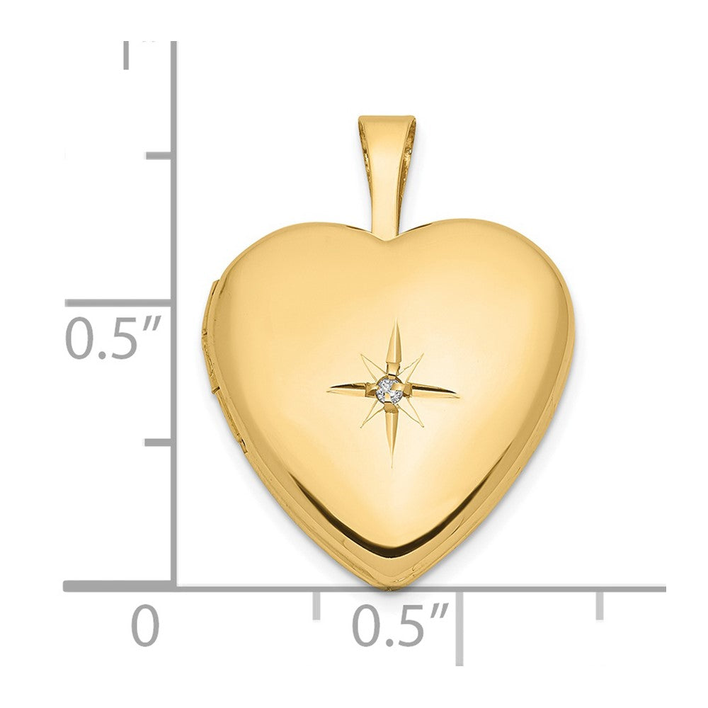 14k Polished .01 carat Diamond Star 16mm Heart Locket
