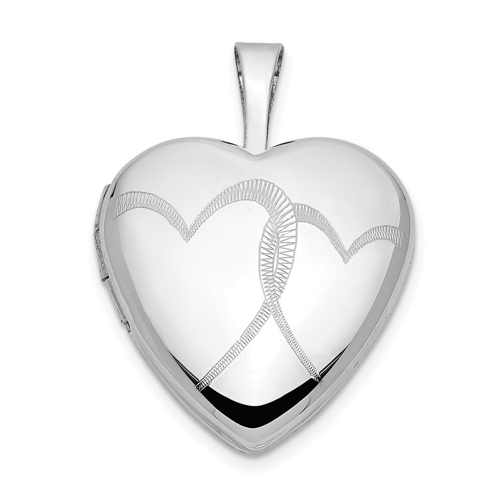 14k White Gold Two Interlocked Hearts 16mm Heart Locket