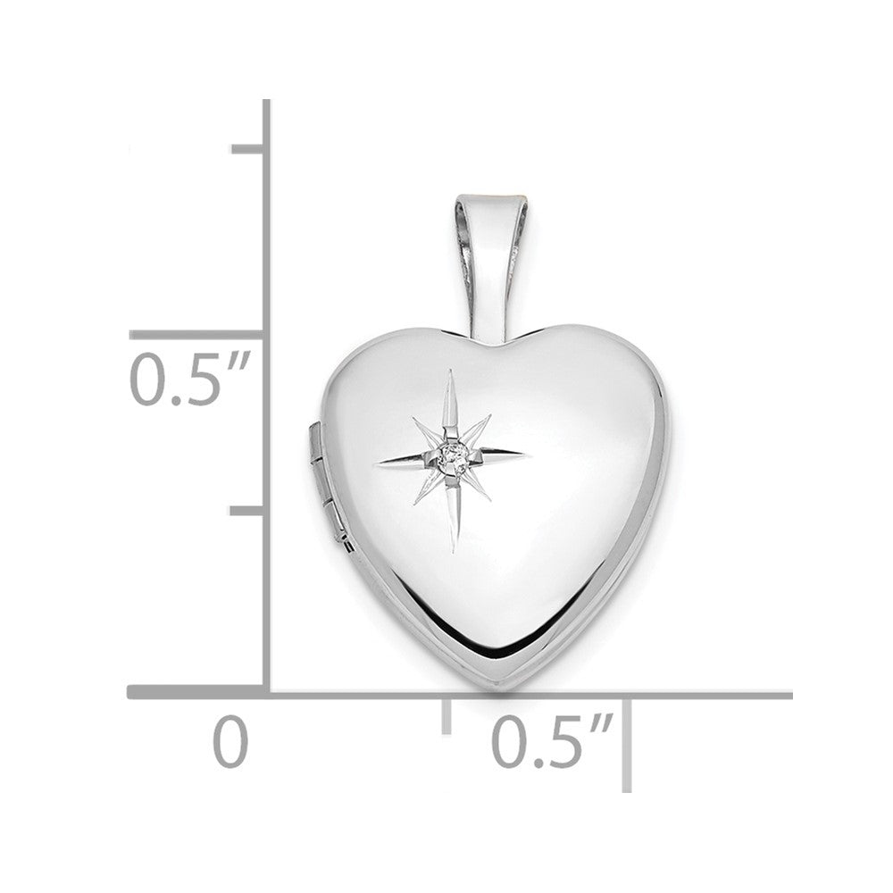 14k White Gold .01ct. Diamond Star 12mm Heart Locket