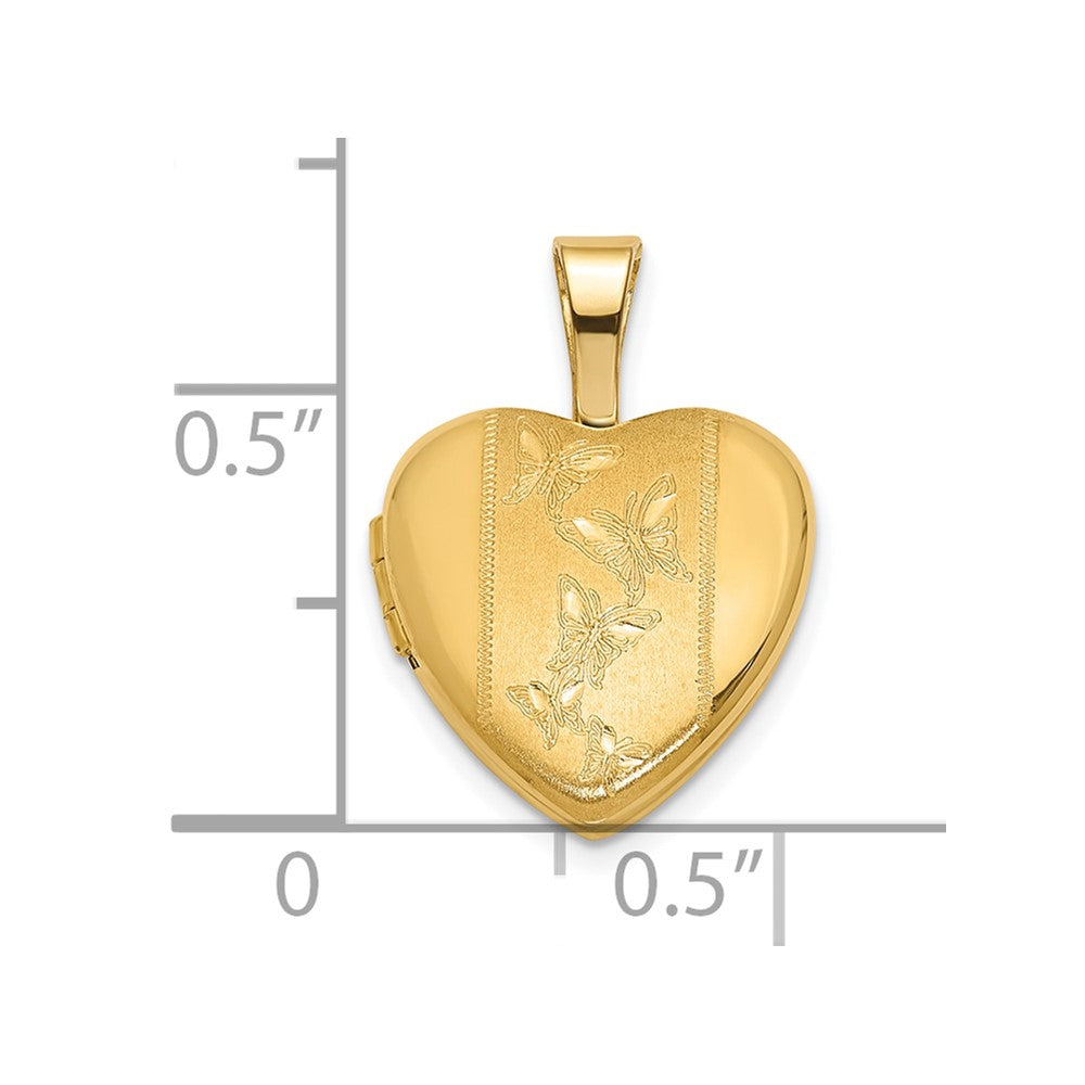 14K Polished and Satin Butterflies 12mm Heart Locket