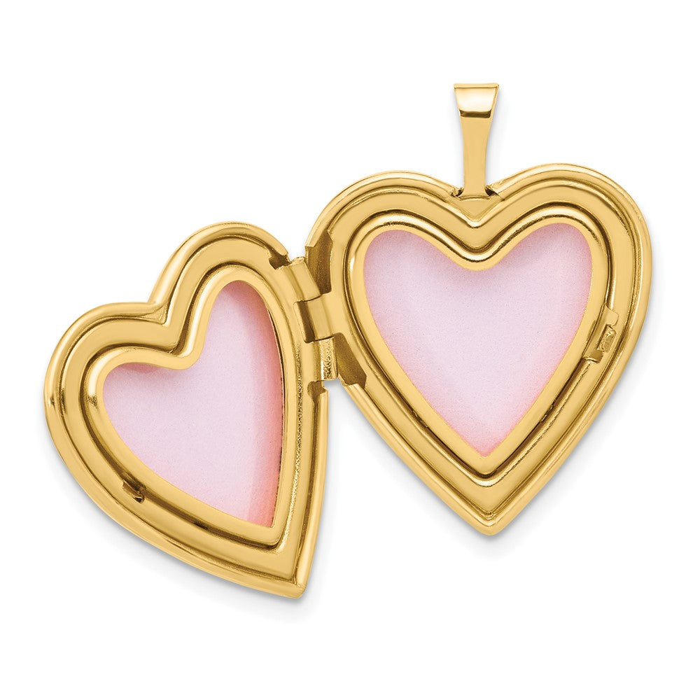 14K Polished Floral Design Diamond Center 20mm Heart Locket