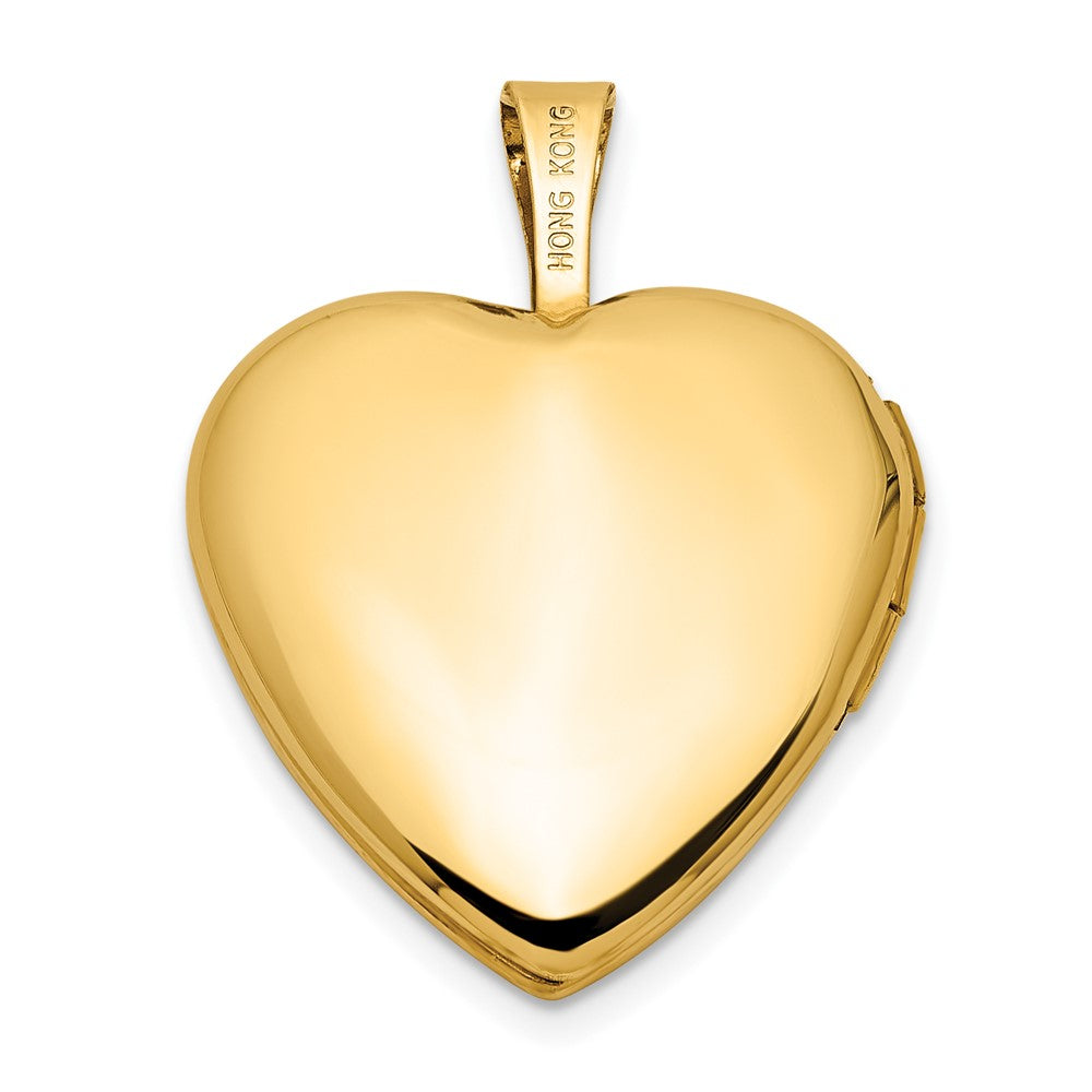 14K Polished and Satin Pink and Green Enamel Rose I LOVE YOU Script 16mm Heart Locket