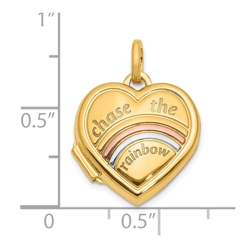 14K with Rose and White Rhodium CHASE THE RAINBOW 15mm Heart Locket