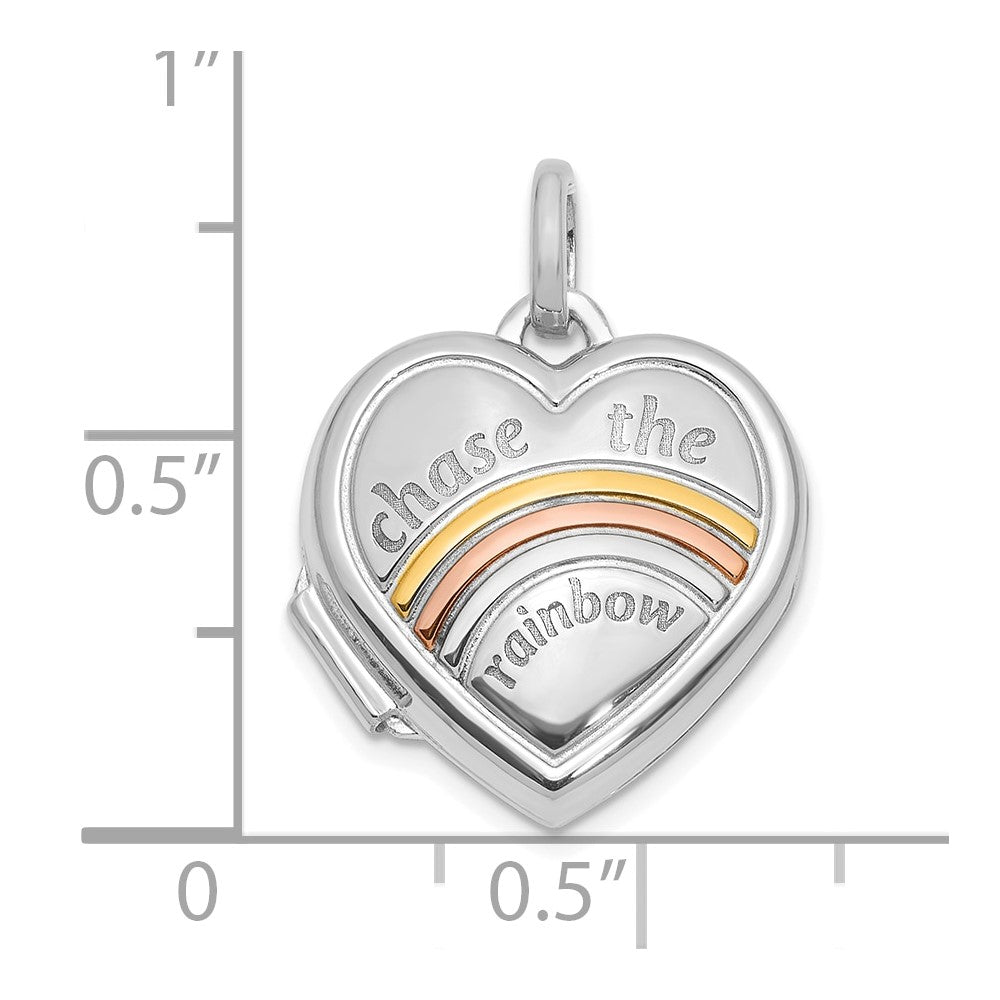 14K White Gold with Rose and Yellow Plating CHASE THE RAINBOW 15mm Heart Locket