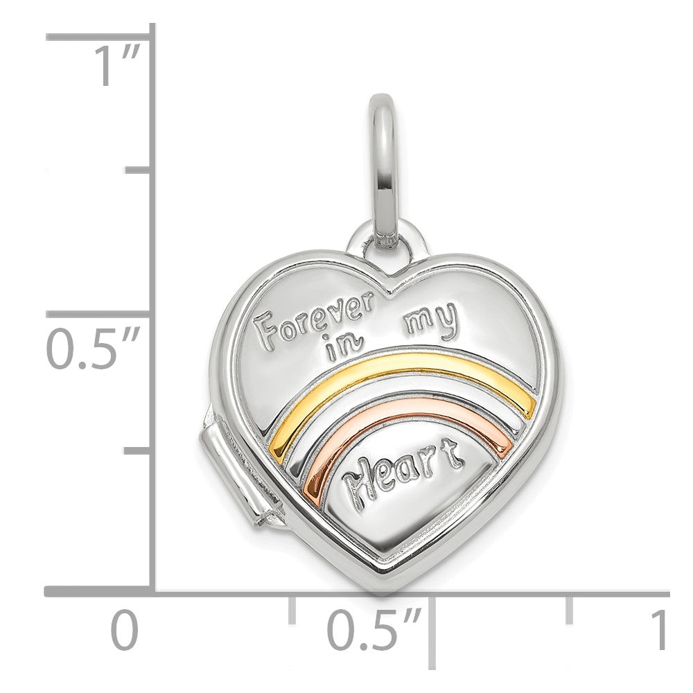 14K White Gold with Rose and Yellow Plating FOREVER IN MY HEART 15mm Heart Locket