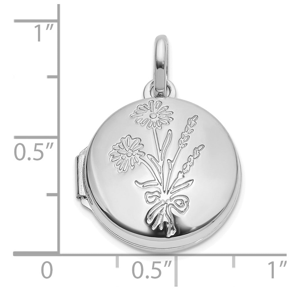 14K White Gold Polished Floral Reverses to GRANDDAUGHTER 16mm Round Locket