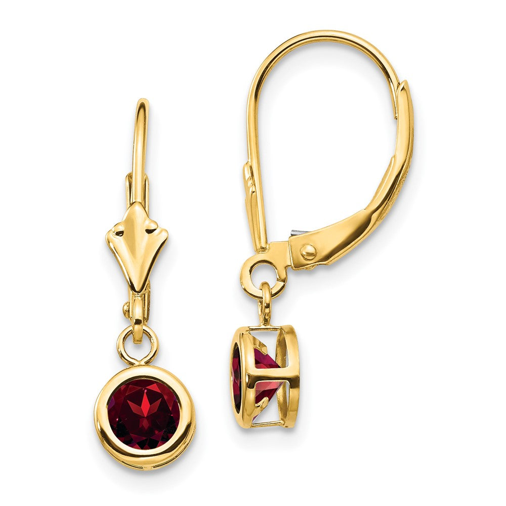 Polished;14k Yellow gold;Leverback;Garnet;Round
