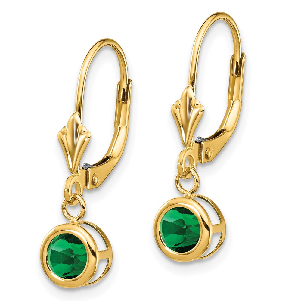 14k 5mm Round Mount St. Helens Bezel Leverback Dangle Earrings