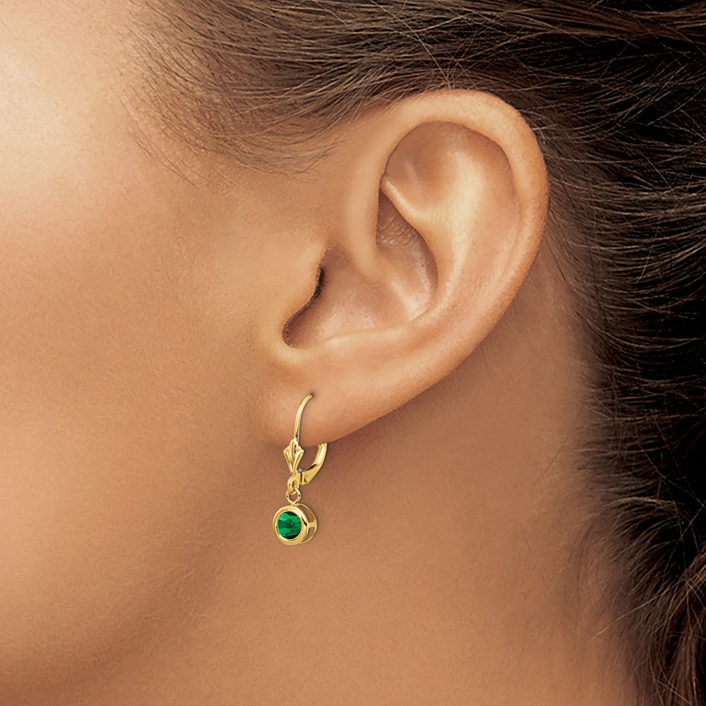 14k 5mm Round Mount St. Helens Bezel Leverback Dangle Earrings