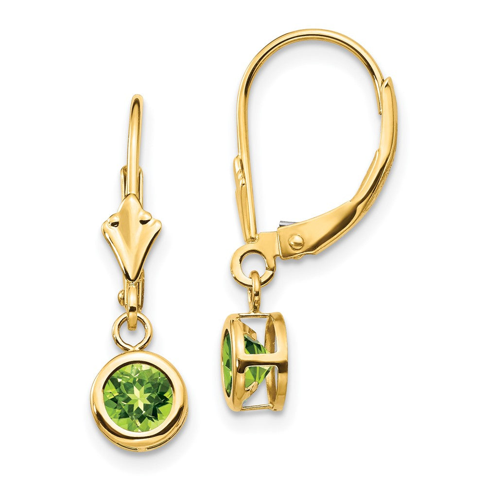 Polished;14k Yellow gold;Leverback;Peridot;Round