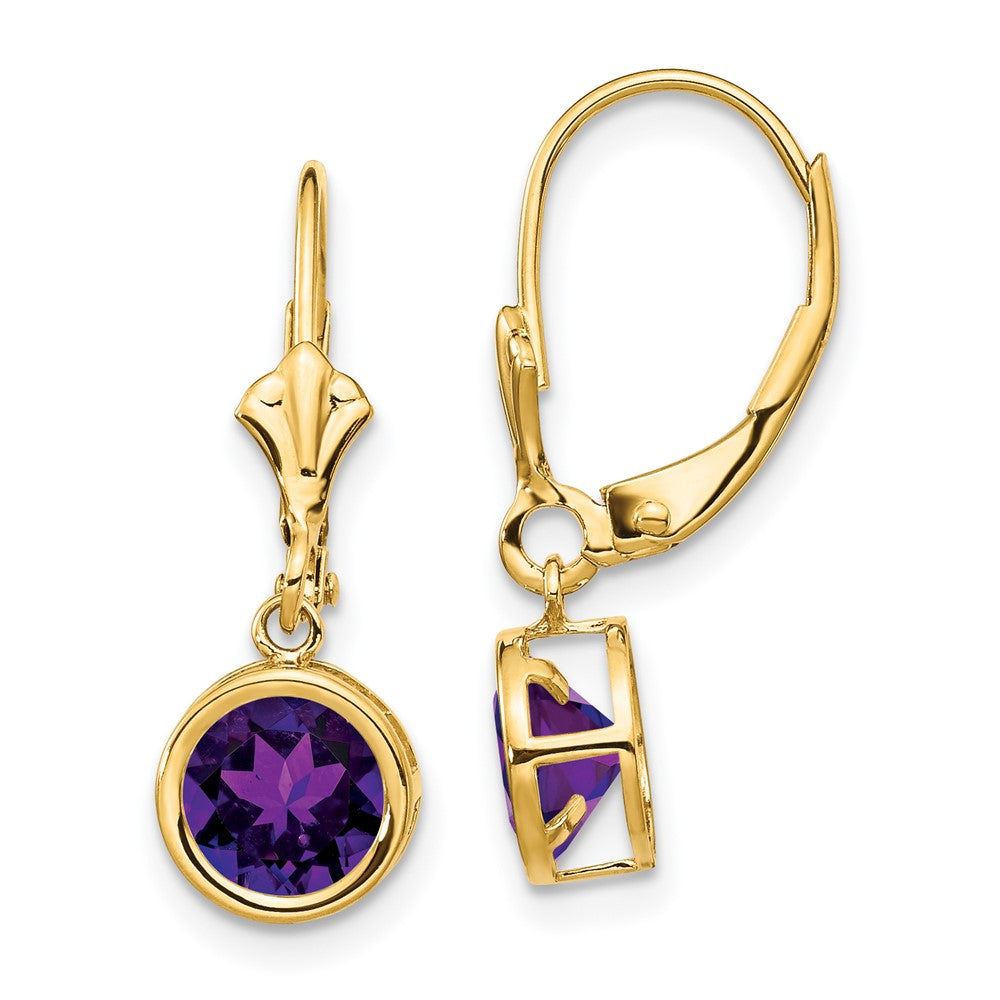 Polished;14k Yellow gold;Leverback;Amethyst;Round