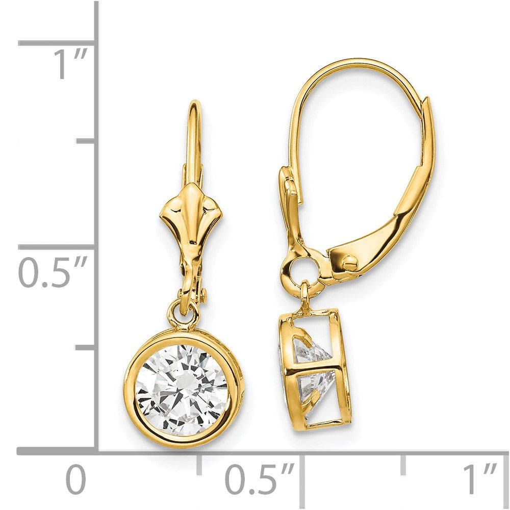 14k 6mm Round Cubic Zirconia Bezel Leverback Dangle Earrings
