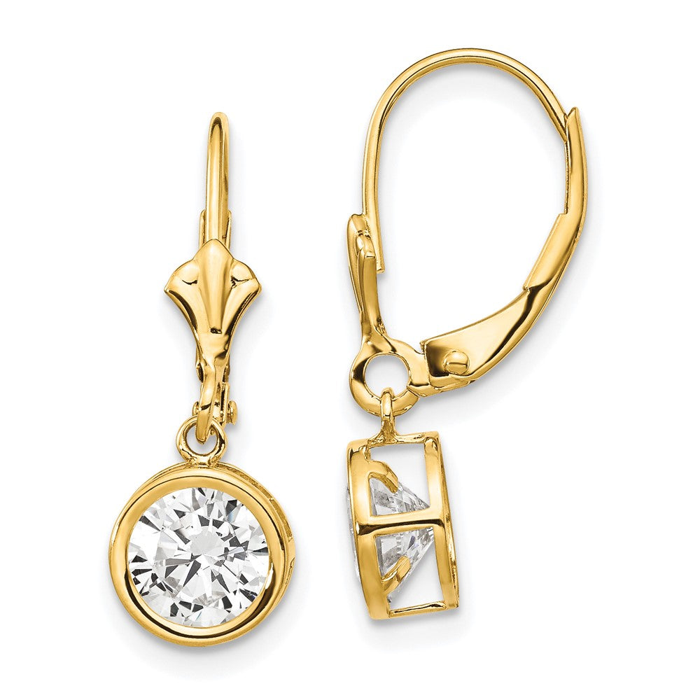 Polished;14k Yellow gold;Leverback;CZ;Round
