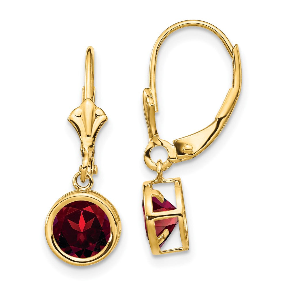 Polished;14k Yellow gold;Leverback;Garnet;Round