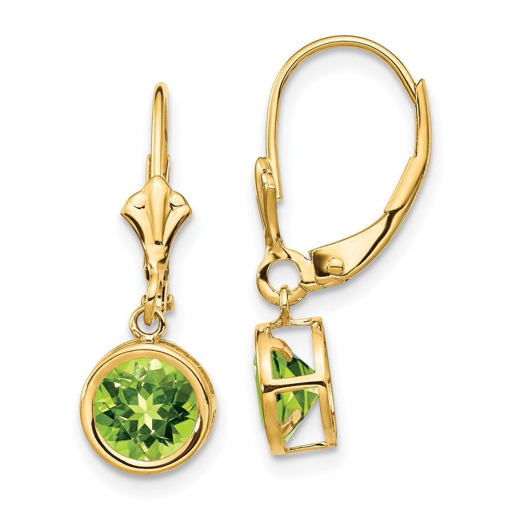 Polished;14k Yellow gold;Leverback;Peridot;Round