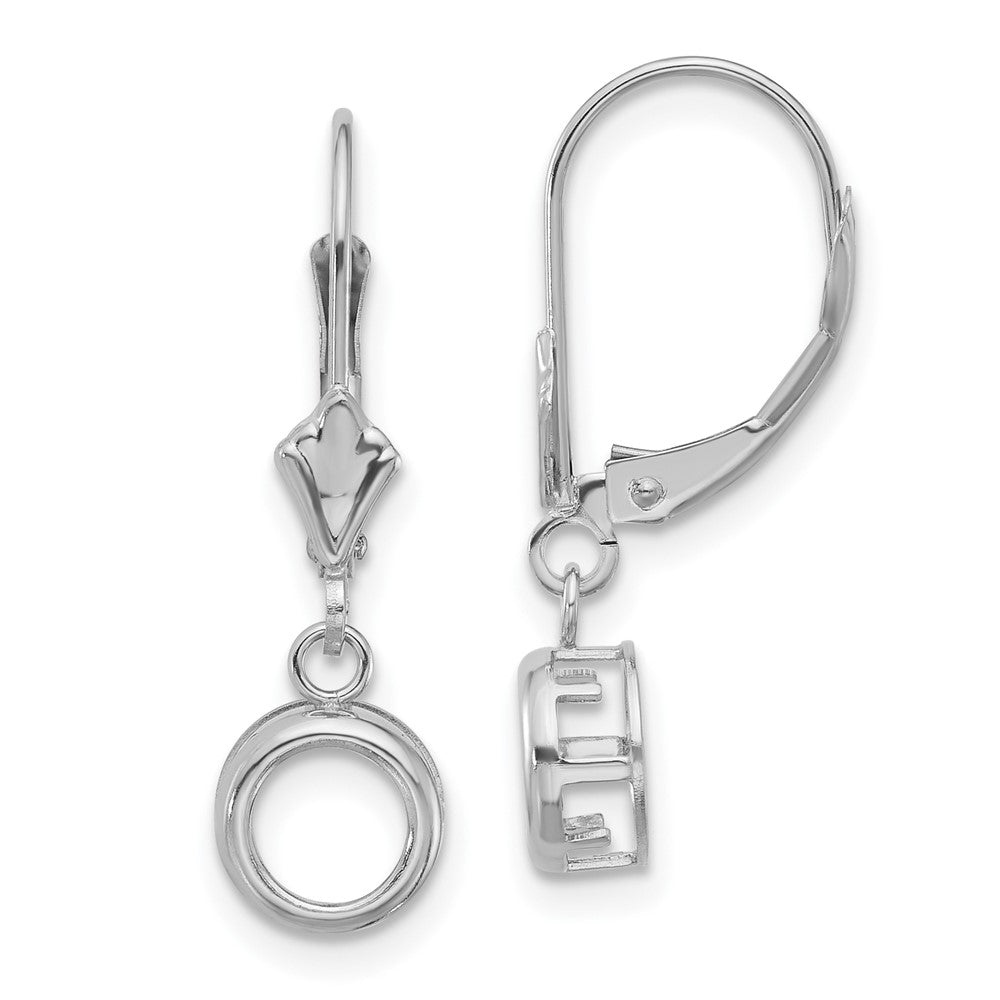 14k White Gold 6mm Round Bezel Leverback Earring Mountings