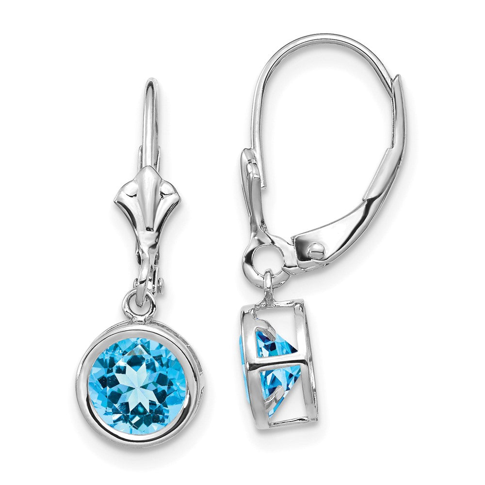 Polished;14K White gold;Leverback;Blue topaz