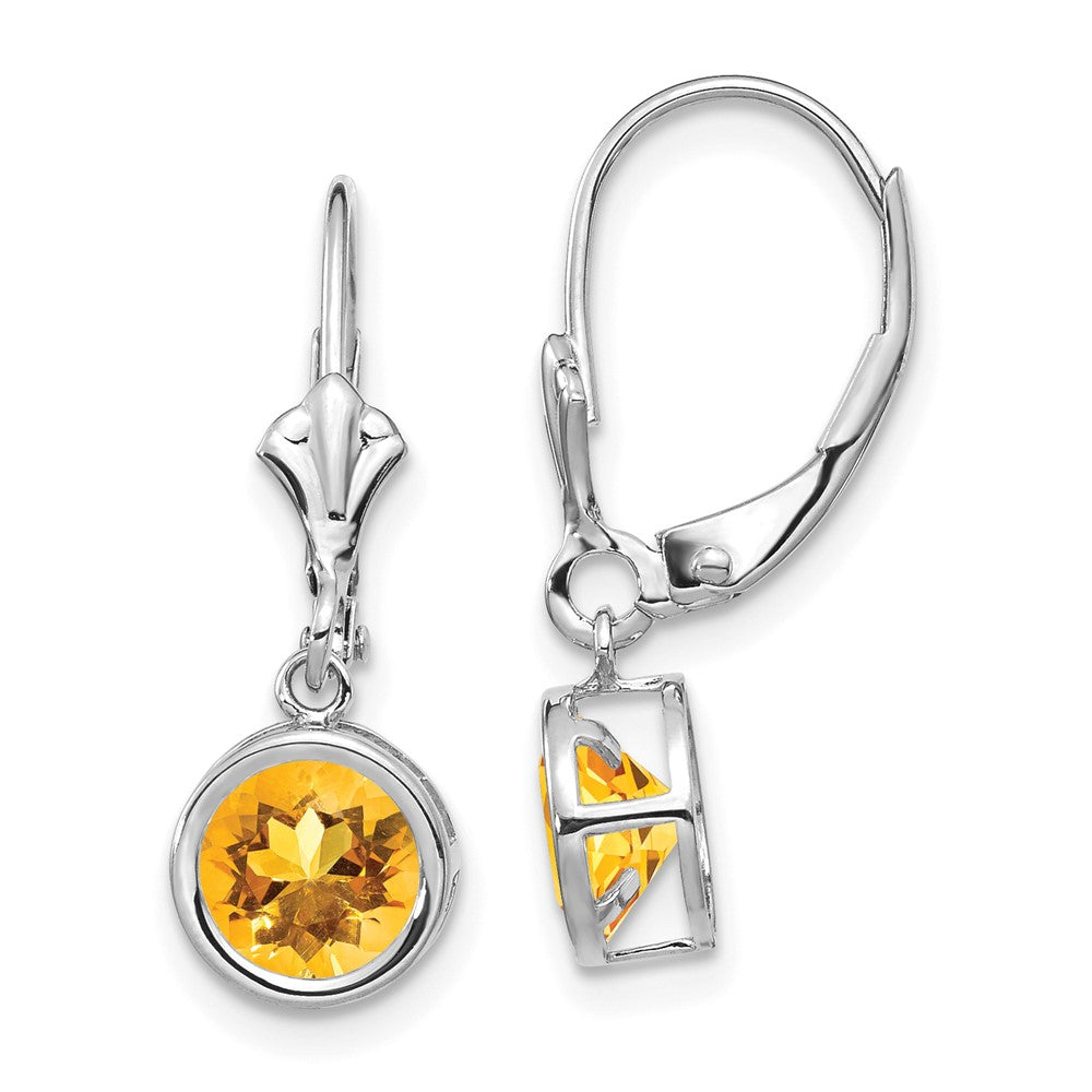 Polished;14K White gold;Leverback;Citrine